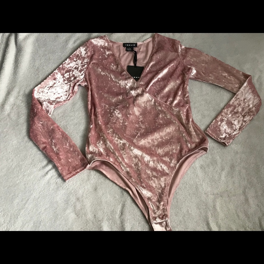 Pink velvet bodysuit